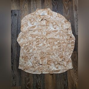 Idyllwind Womens Medium Long Sleeve Pearl Snap Button Up Dessert Cactus Print